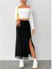 Spring Summer European American High-Waist Mesh Slit Skirt for Women