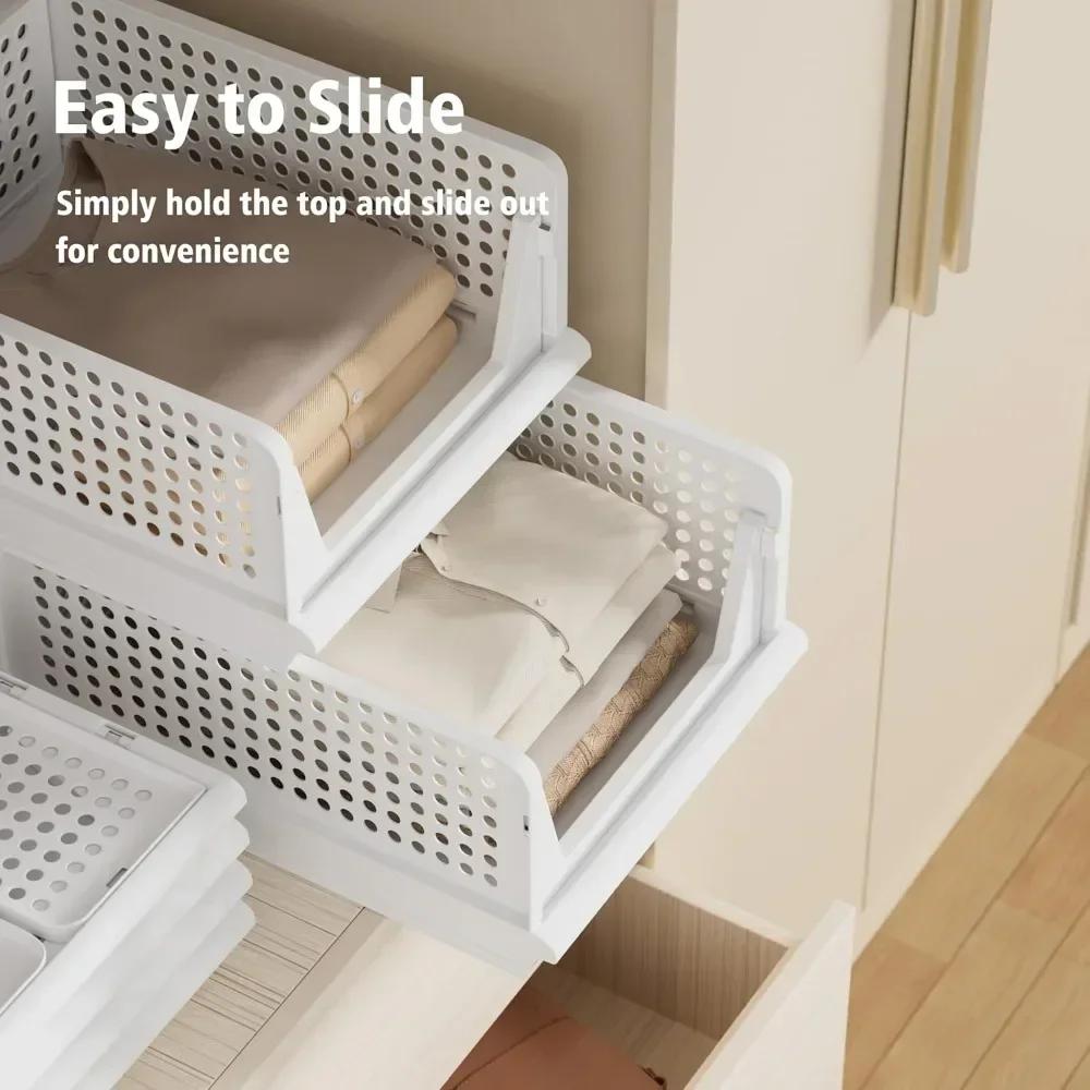 1PC Stackable Plastic Storage Basket Collapsible Clothes Storage Box Living Room Bathroom Kitchen Office Shelf Container 6 Size