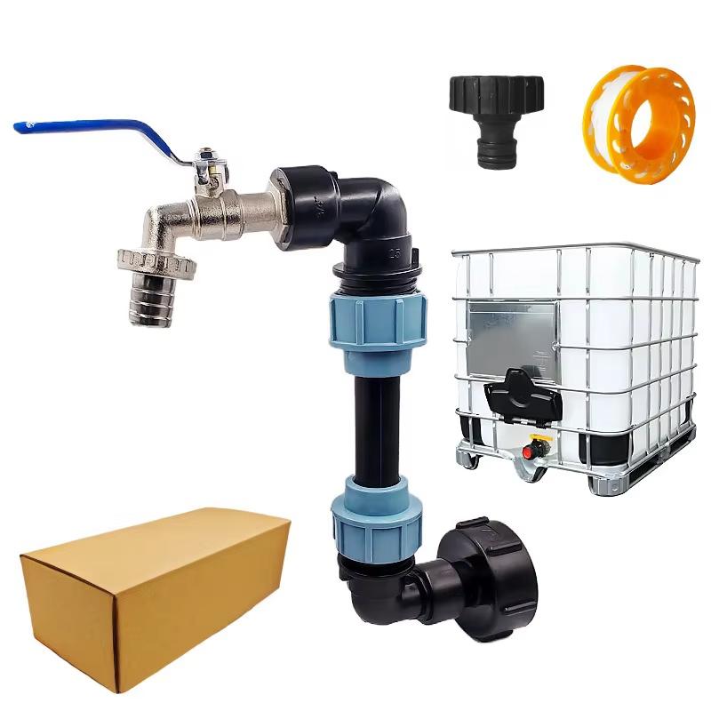 Univerzální sada adaptérů pro IBC nádrže - Konektor s kohoutkem a PE tvarovkami, Sada zahradních vodovodních trubek, Vše pro venkovní použití a nádvoří,