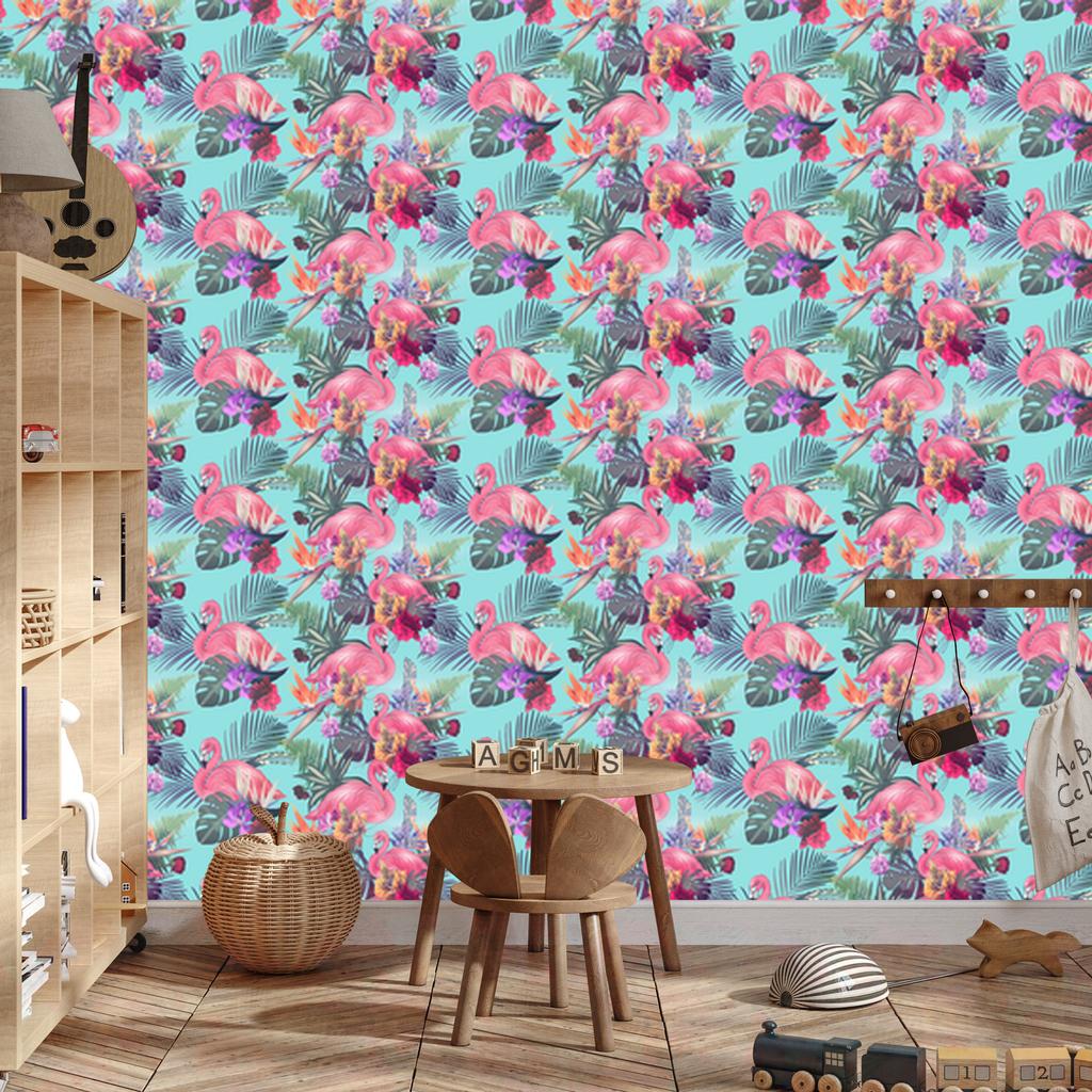 Flamingos flowers leaves and nature wallpaper for living room and bedroom 50x1000