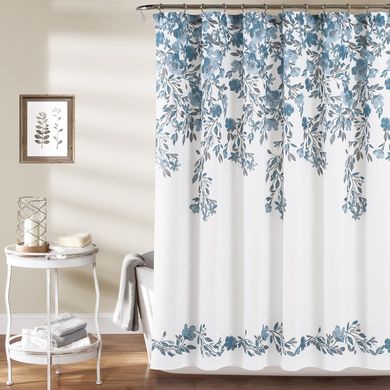 Lush Decor Tanisha Shower Curtain, Blue & Gray - Light Blue Flower Vine Print Beautiful & Elegant Floral Shower Curtain Modern 90x180CM
