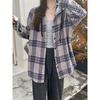 The real shot is not reduced, plaid retro shirt jacket autumn lazy cardigan design sense loose, hooded top