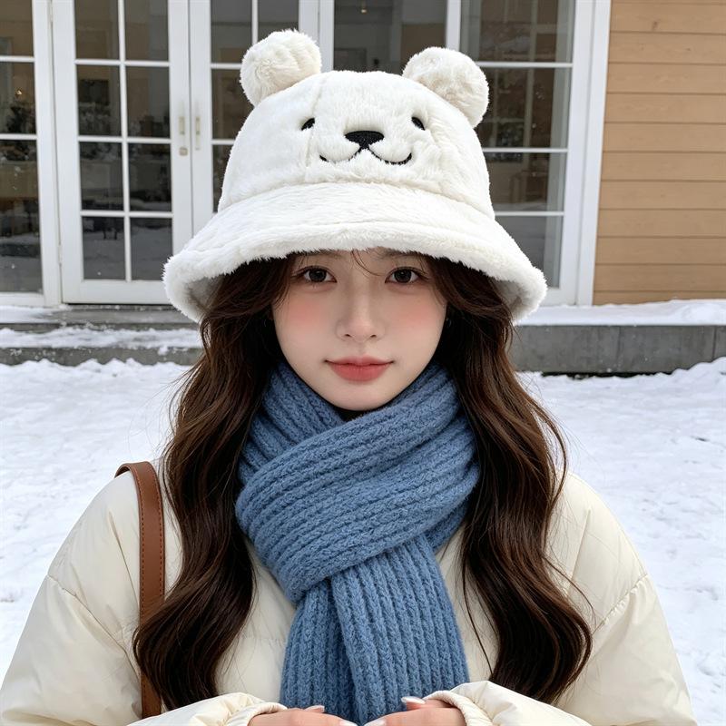 Women S Plush Star Bucket Hat Cute Warm Sun Protection For Autumn Winter