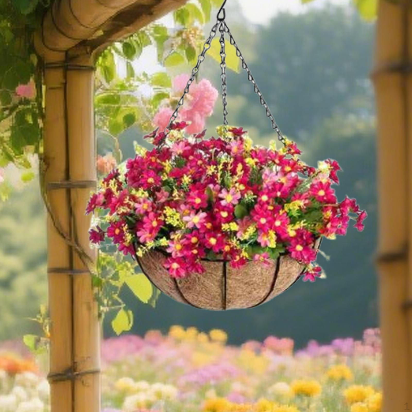 

Корзина с искусственными цветами Кокосовая подкладка Цепь Цветочный горшок Цветочная композиция Подвесной кашпо Искусственный Pink