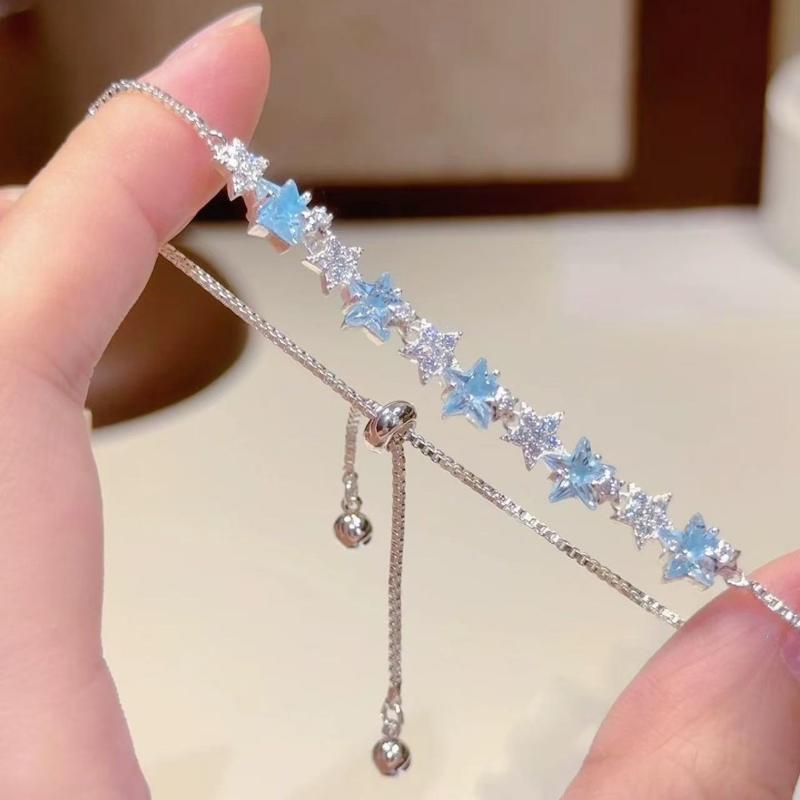 Adjustable Shiny Star Bracelet Colorful Zircon Crystal Wrist Jewelry for Women Graduation Gift