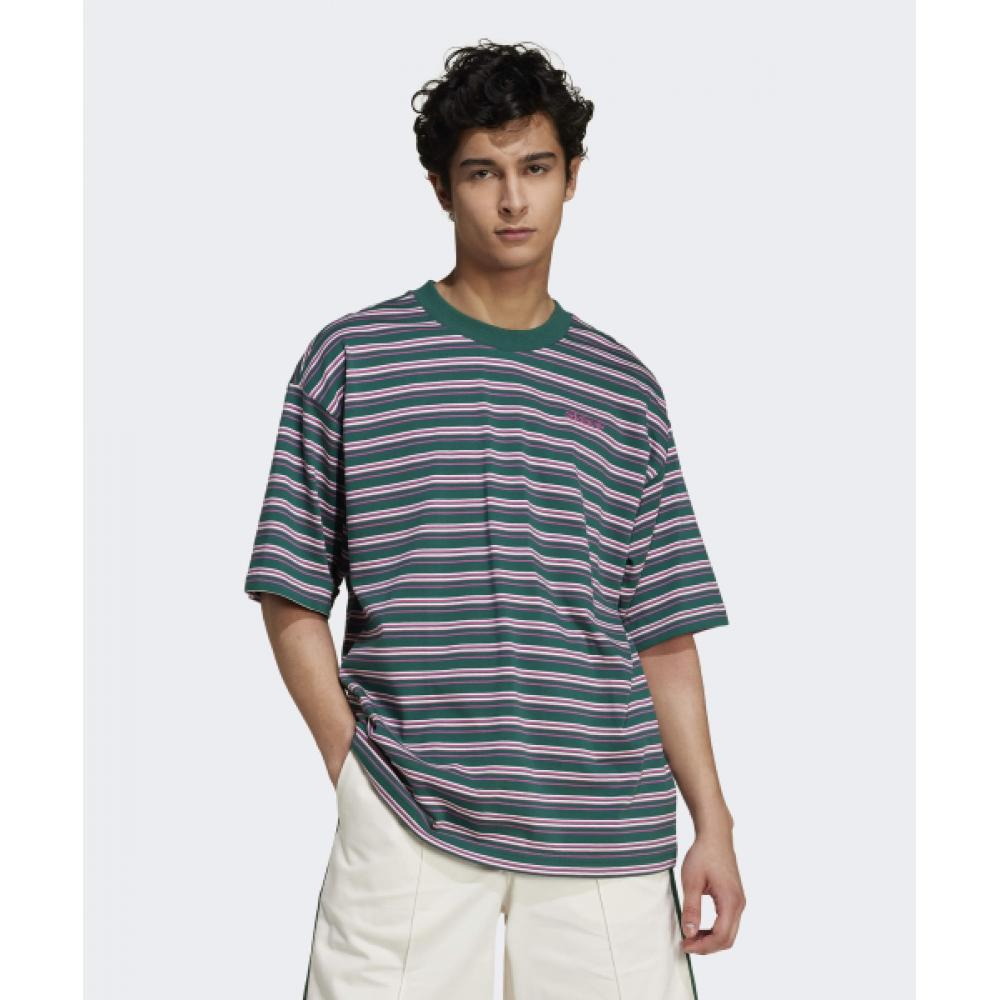 

Футболка ADIDAS 80s в полоску зелено-розовая JC6521