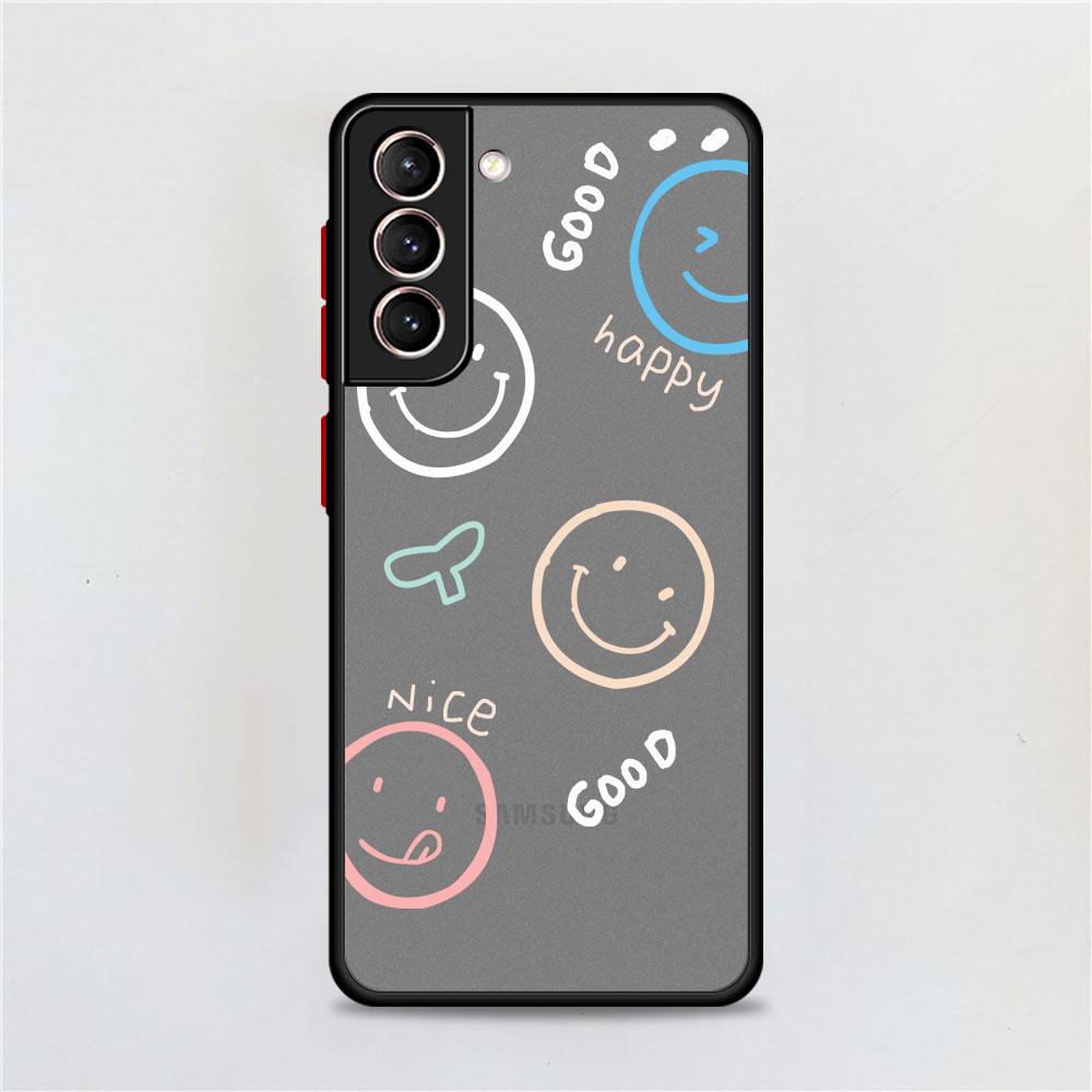 Smiley Face Stripes Matte Case For Samsung Galaxy S22 S20 S21 FE S10 S9 Plus S8 Capa Note 20 Ultra 10 Lite Phone Fundas