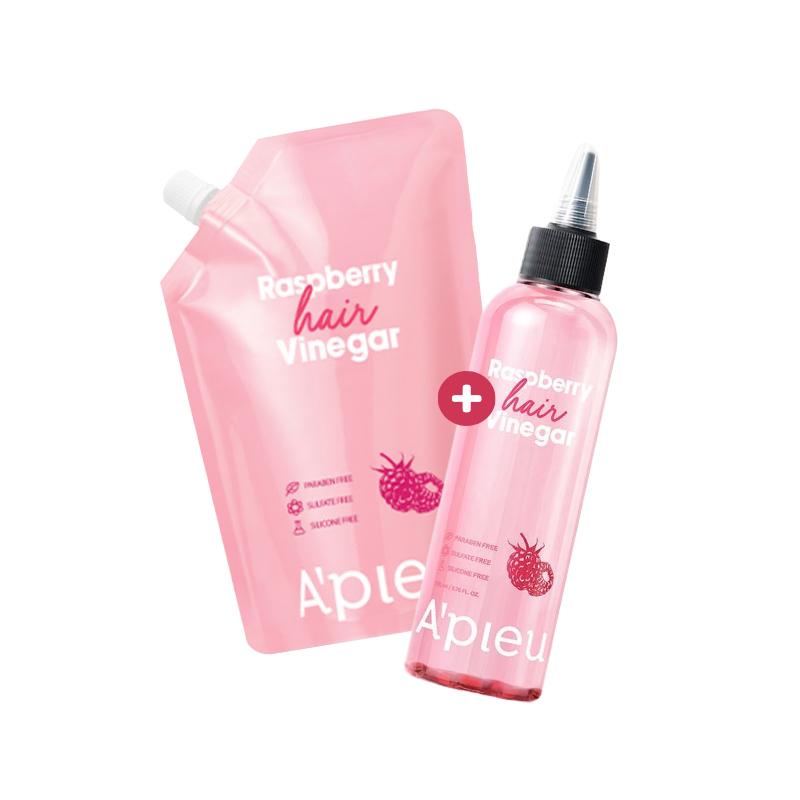 [A pieu] Raspberry Hair Vinegar Set (200ml + 400ml Refill) - Professional Scalp Purifying Recharge & pH Balancing Therapy