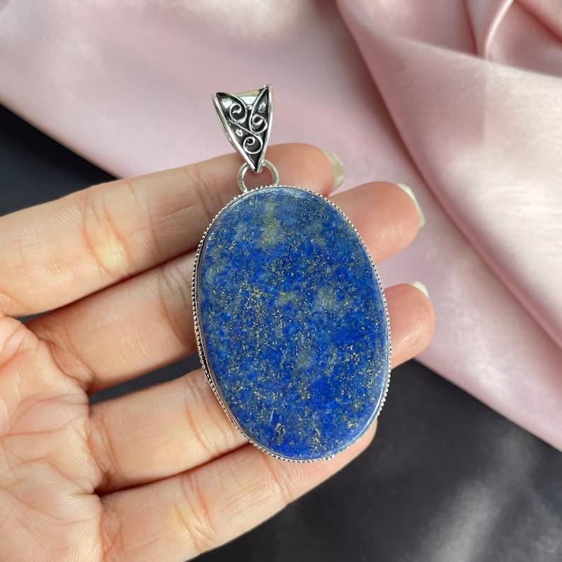 Lapis Lazuli Pendant With Silver Chain Necklace 925 Sterling Silver Pendant