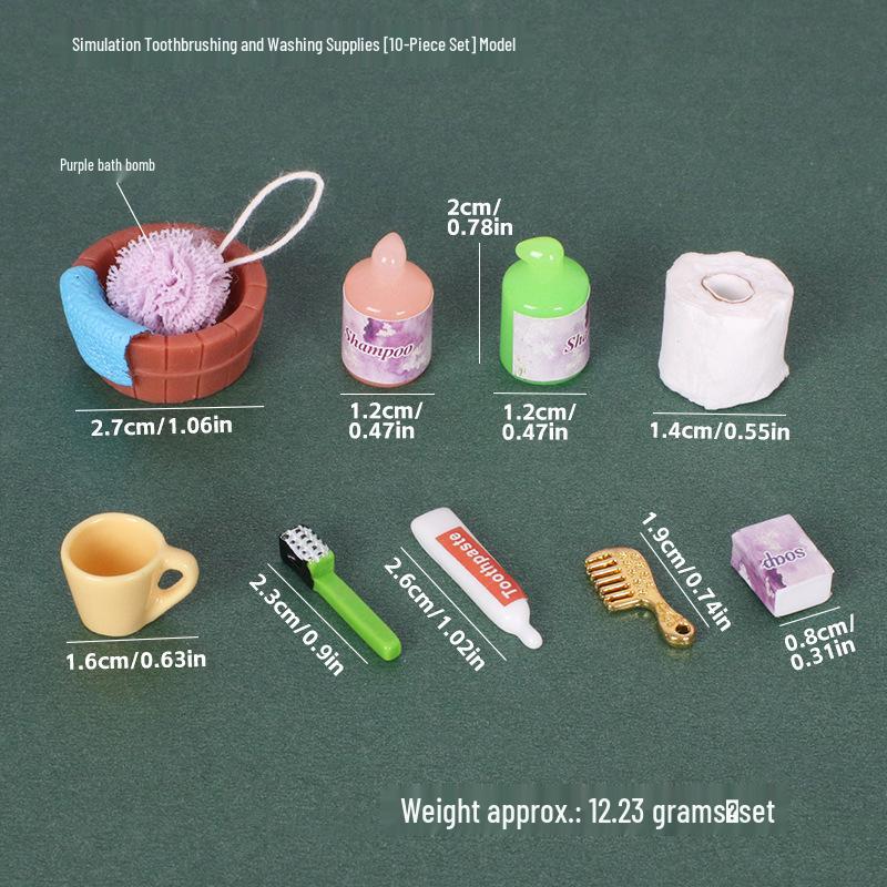 

Мини-набор для ванной: Набор из 10 аксессуаров для кукольного домика с рулоном салфеток, бомбочкой для ванны, зубной щеткой и расческой