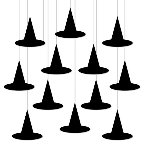 Halloween Witch Hat Pendant 12Pcs Hanging Ornaments, Paper Banner Decorations, Festival Decor for Parties Spooky Party Ceiling Drop Home Window