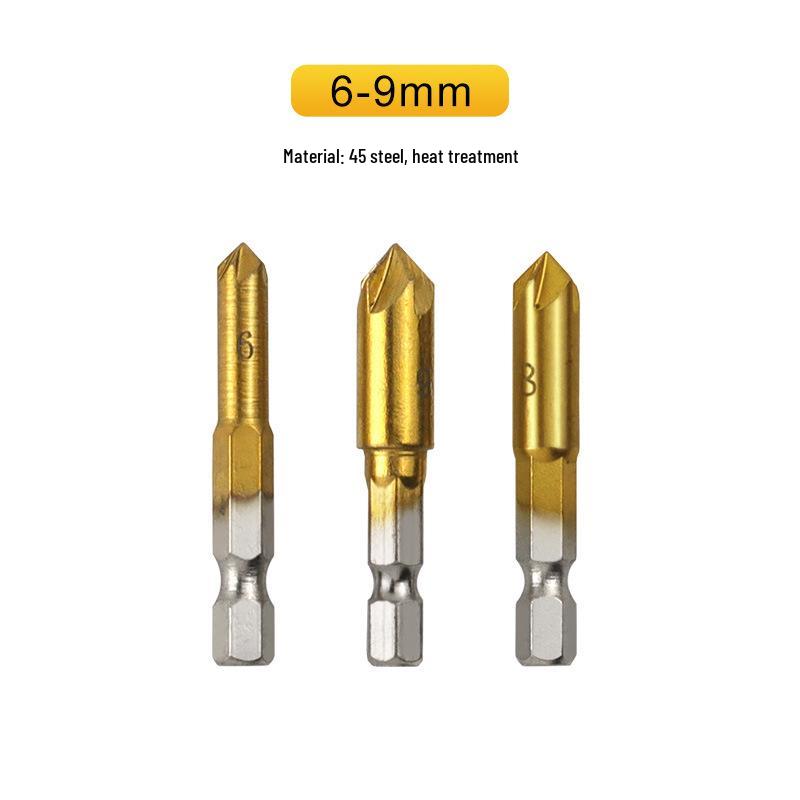 Hex Shank Five-Flute Countersink Bit Set (6-Piece: 6mm-19mm) Woodworking Hole Opener
