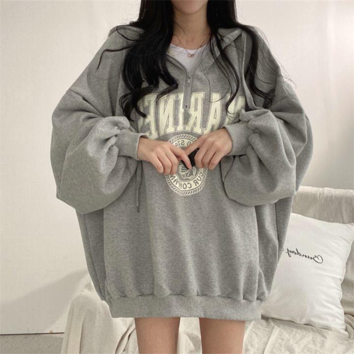 Graphic Hoodies Baggy Tops Grey with Zipper Sweatshirts for Women Full Zip Up Hooded Loose Female Clothes Pullovers