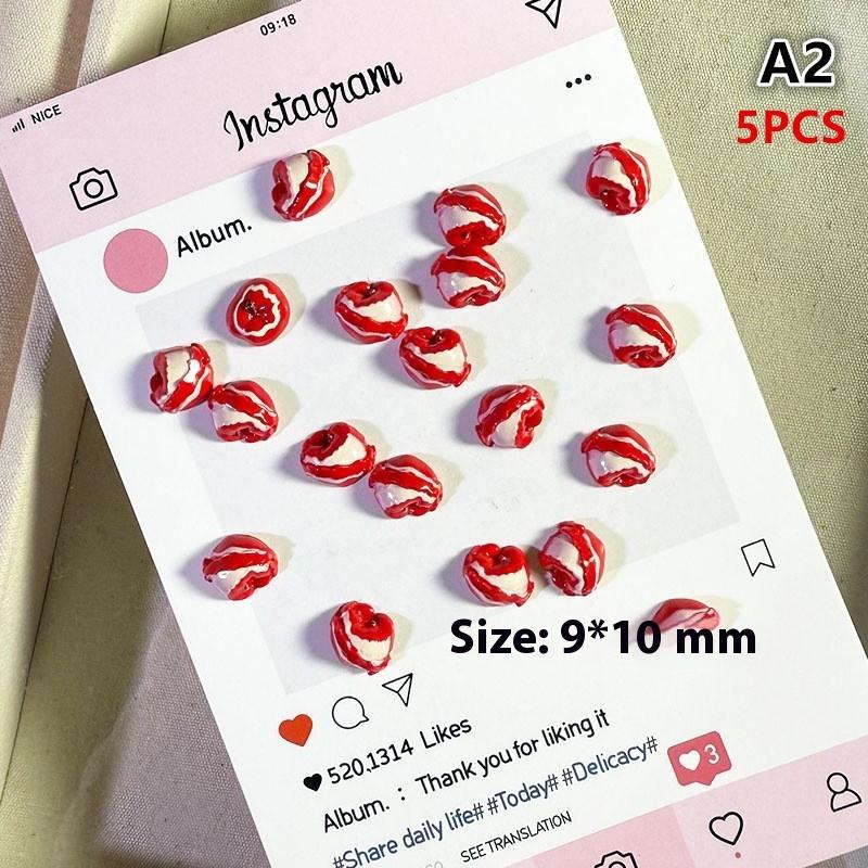 5/24/30Pcs Resin Simulated Fruit Nail Art Charms Cute Red Painted Multiple Shapes DIY Decorations for Creative DIY Nails