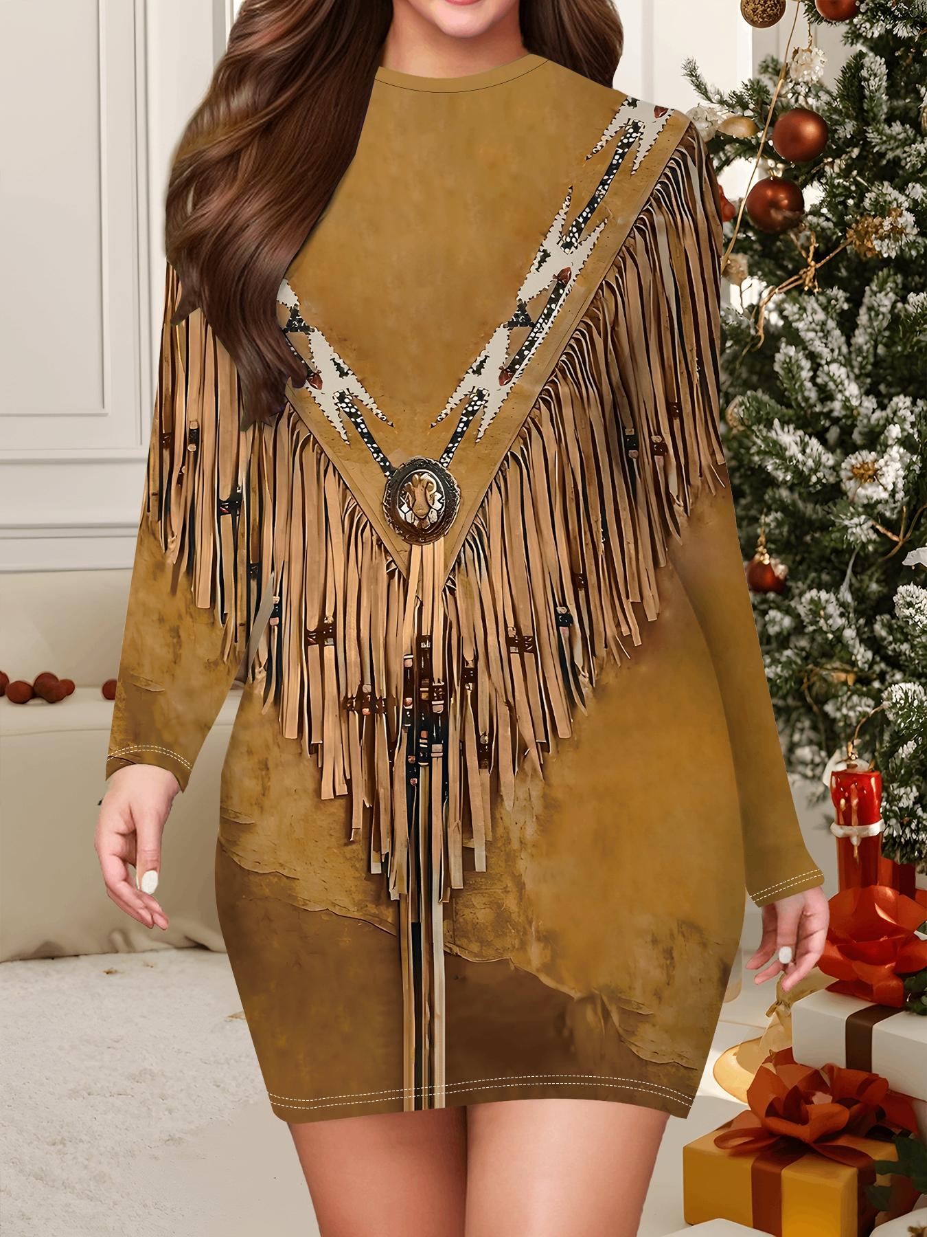 

2025 Осень и Зима Новое Женское Платье в Облипку, 3D Ретро Принт и Окрашивание Женская Мода Платье с Длинным Рукавом и Круглым Вырезом Сексуальное Платье в Облипку XXL жёлтый