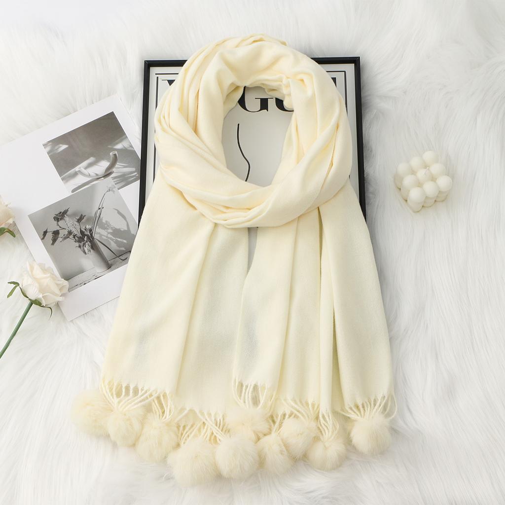 Damen Einfacher Uni Gestrickter Schal Kopftuch Elegante Dame Lässig Flauschige Quaste Warmer Schal Mujer Foulard Langer Wickelschal Winter Neu