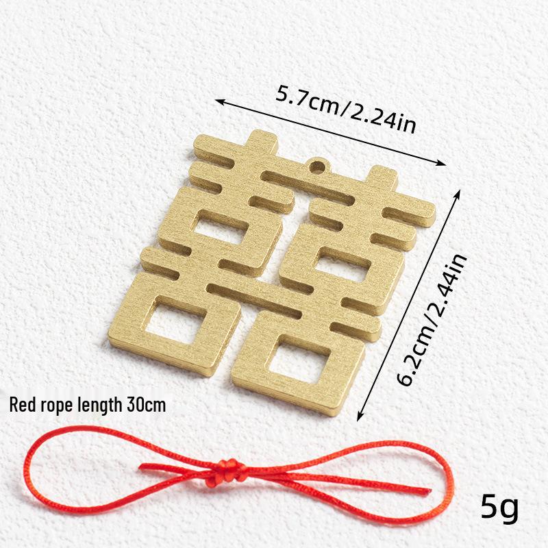 Chinese Style Wooden Double Happiness Pendant - Gold-Toned Wedding Room Ornament