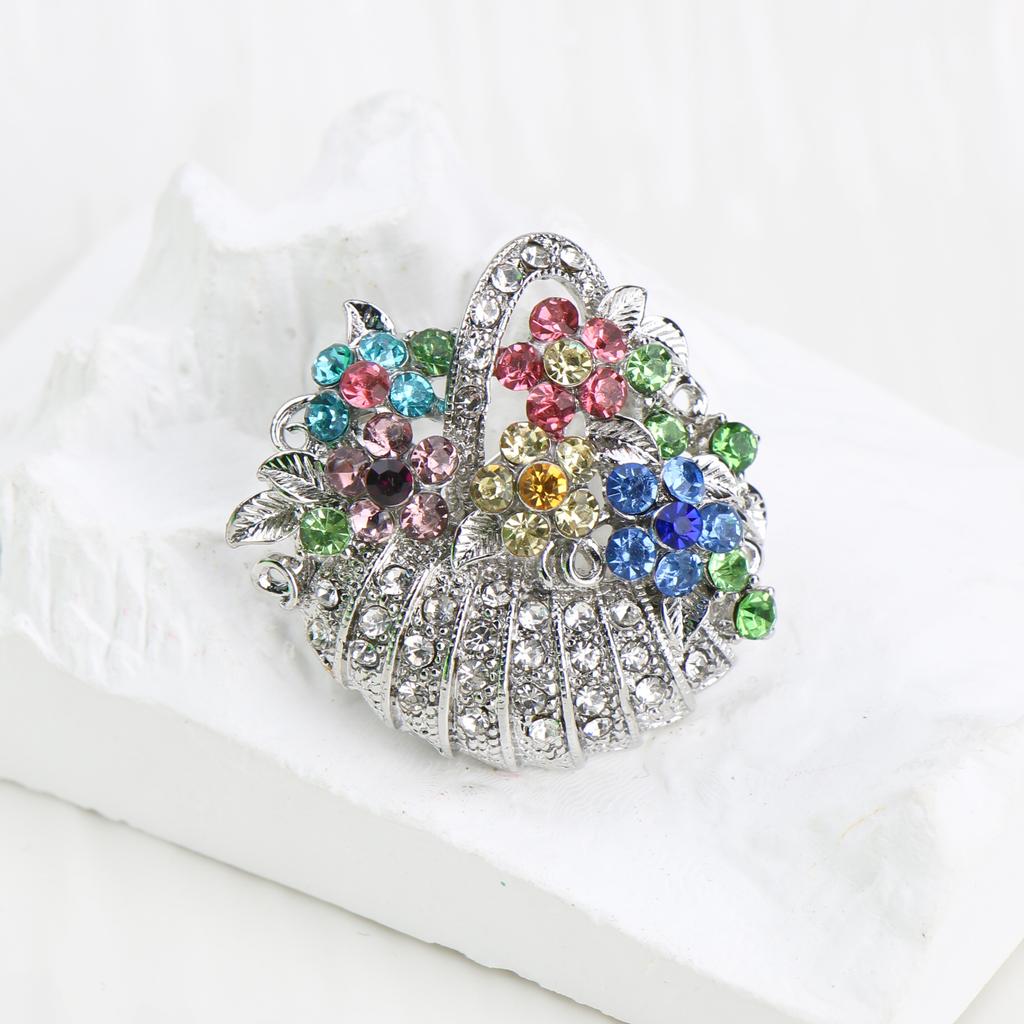 Rhinestone Creative Flower Basket Brooch French Luxury Vintage Pin Fashion Niche High-end Suit Accessories Women's Corsage