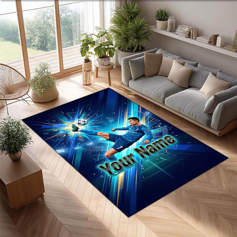 Cristiano Ronaldo Printed Crystal Velvet Rug Non‑Slip Crystal Velvet Carpet For Sofa Bedroom Indoor Home Decoration