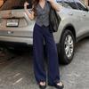 Women's High Waist Wide Leg Pants Loose Suit Trousers Pleated Front Linen Blend Casual Office Long Pants