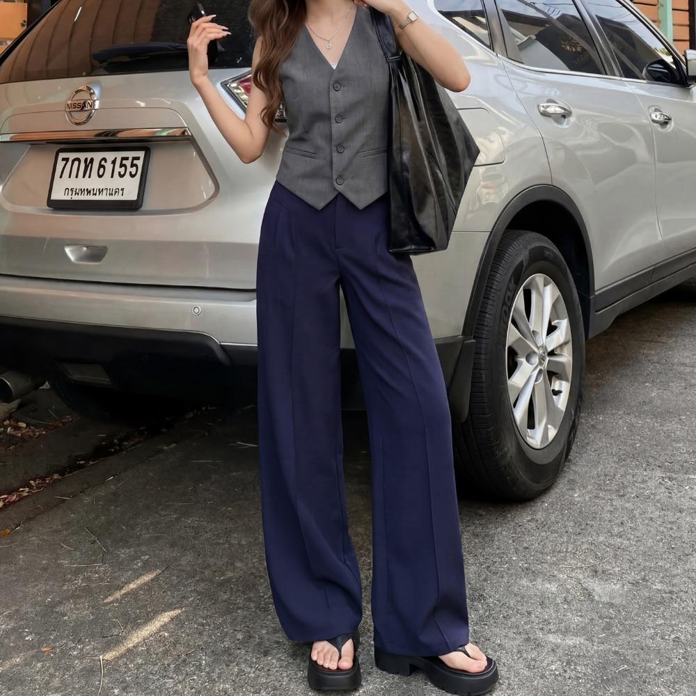 Women's High Waist Wide Leg Pants Loose Suit Trousers Pleated Front Linen Blend Casual Office Long Pants