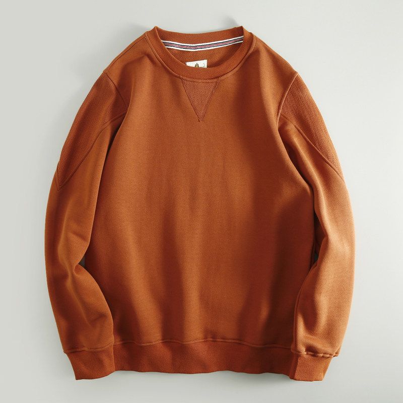 Japanese-Style Spring and Autumn Men's Loose Fit Washed Pure Cotton Terry Cloth Sports Casual Pullover Sweatshirt, Clearance Trendy Brand Top for Men