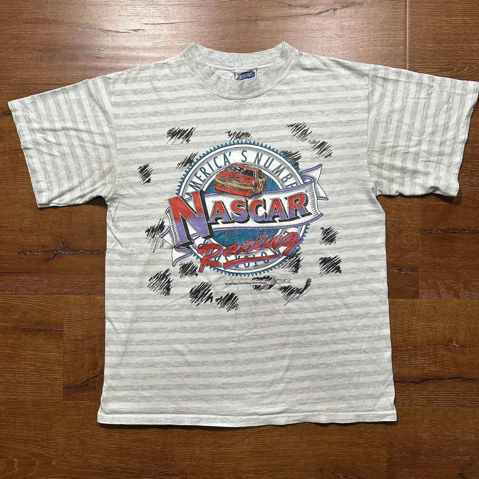 

Vintage Nascar T Shirt Men M White Stripe Americas Motors Racing 90s VTG Classic M
