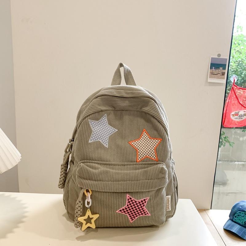 School bag Star Corduroy Shopping Small Backpack for Women, 1011 New High School Student Solid Color Double Shoulder Ins Versatile School Bag