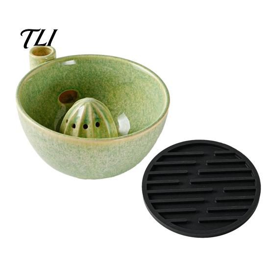 Stylish Kitchen Counter Accessories Berry Swirl Draining Bowl with Silicone Pad, Ceramic Retro Kiln Decorative for Tabletop Fired Colander,