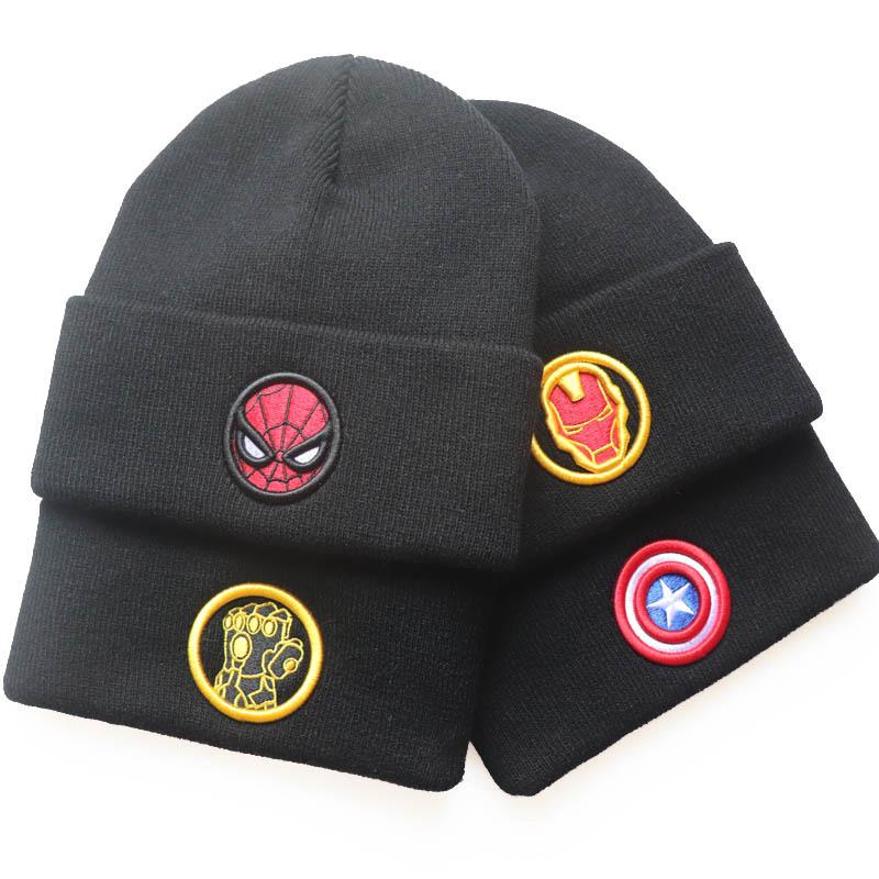 Student Cartoon Animation Spider-Man spider Thanos, Captain America, Superman embroidered knitted hat, warm cold weather hat