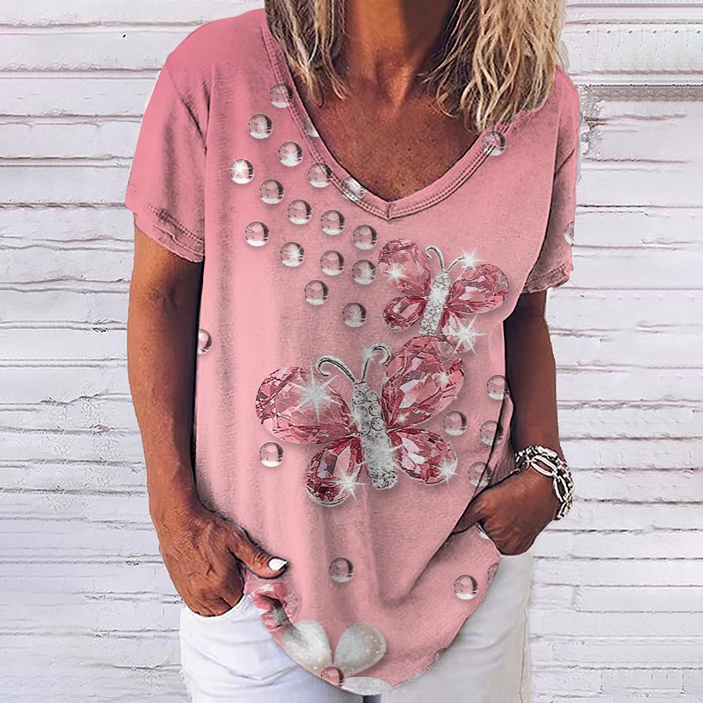 

3D новая хит продаж с принтом бабочки, с коротким рукавом, новая летняя женская футболка с v-образным вырезом, свободный повседневный уличный пуловер в стиле хип-хоп