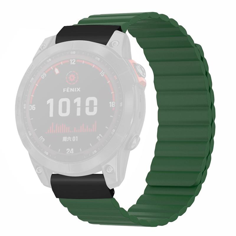 

For Coros Vertix 2/Garmin Fenix 7X/6X/5X Silicone Watch Band Magnetic Strap Replacement with 26mm PC Connector Army Green