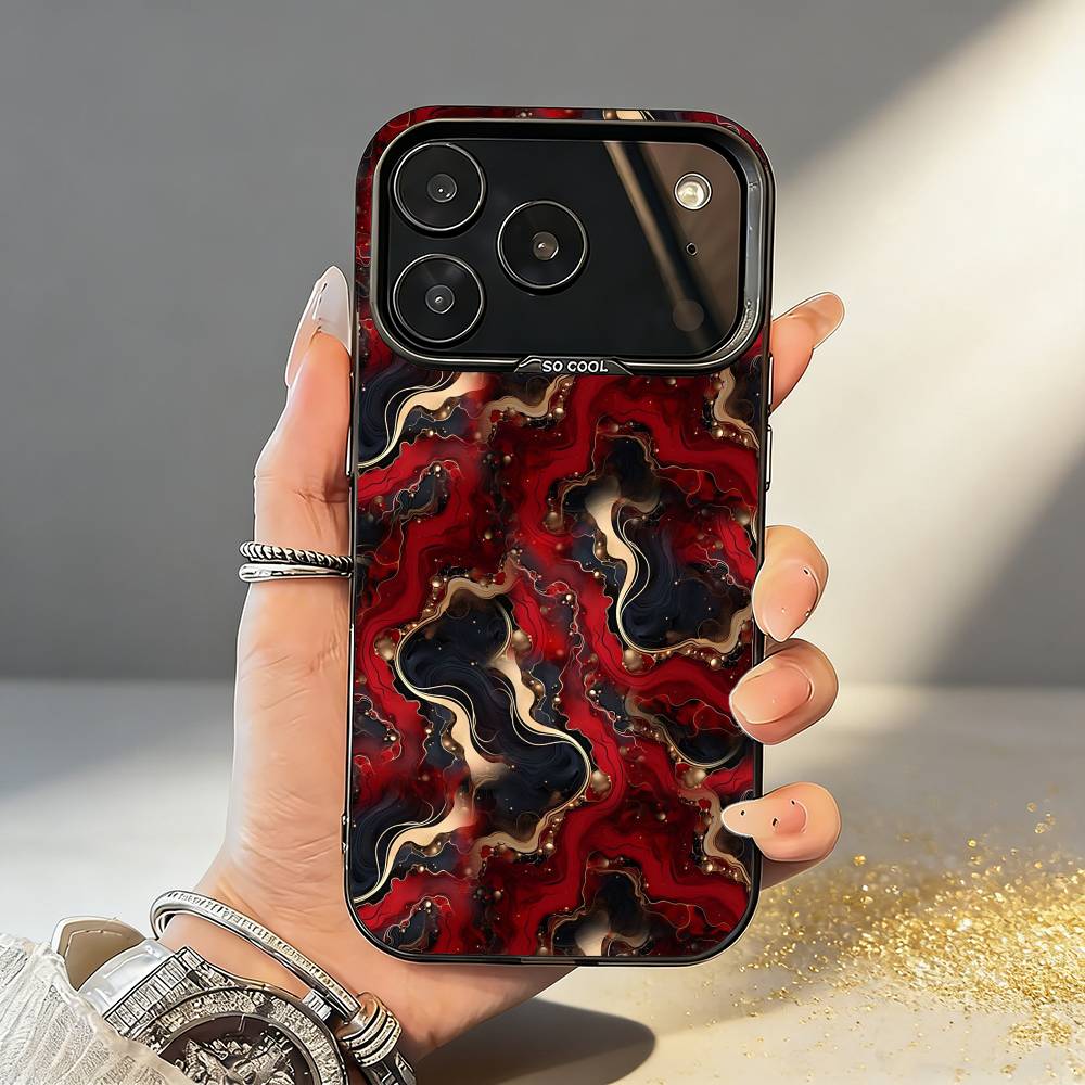 G-Glitter Art Marble Pattern Phone Case For iPhone17,16,15,14,13,12,11,Pro,MAX White Matte Shockproof Cover