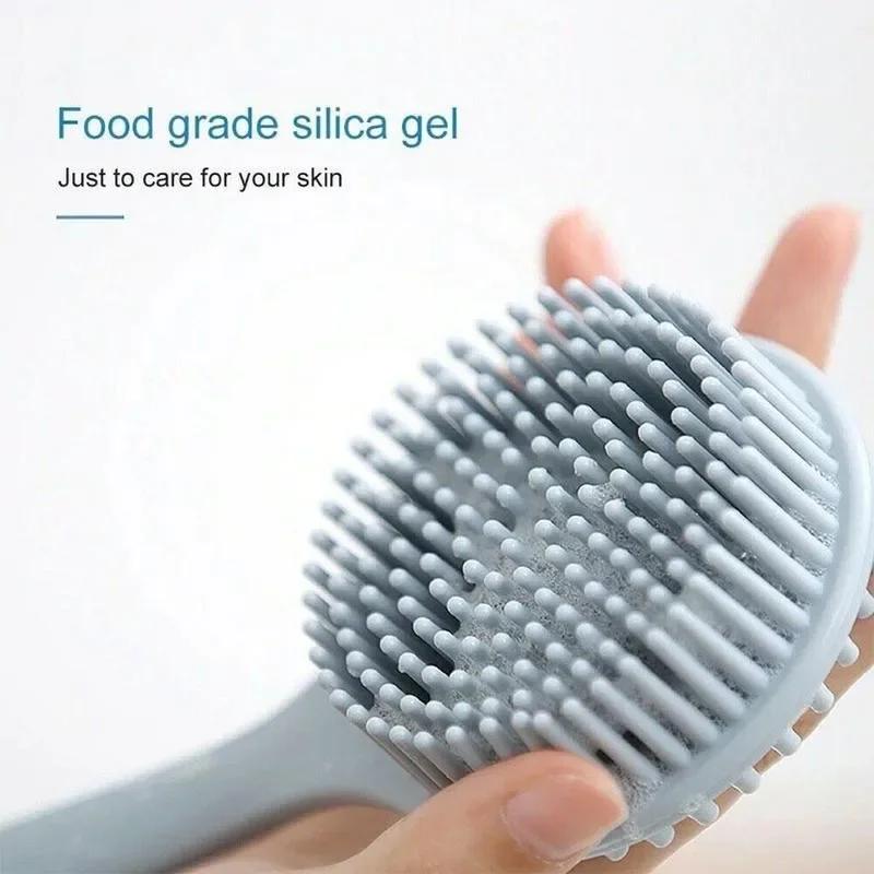 Double-Sided Silicone Brush Body Bath Shower Brush Long Handle Bathing Massage Back Body Exfoliating Scrub Skin Body Scrub Brush