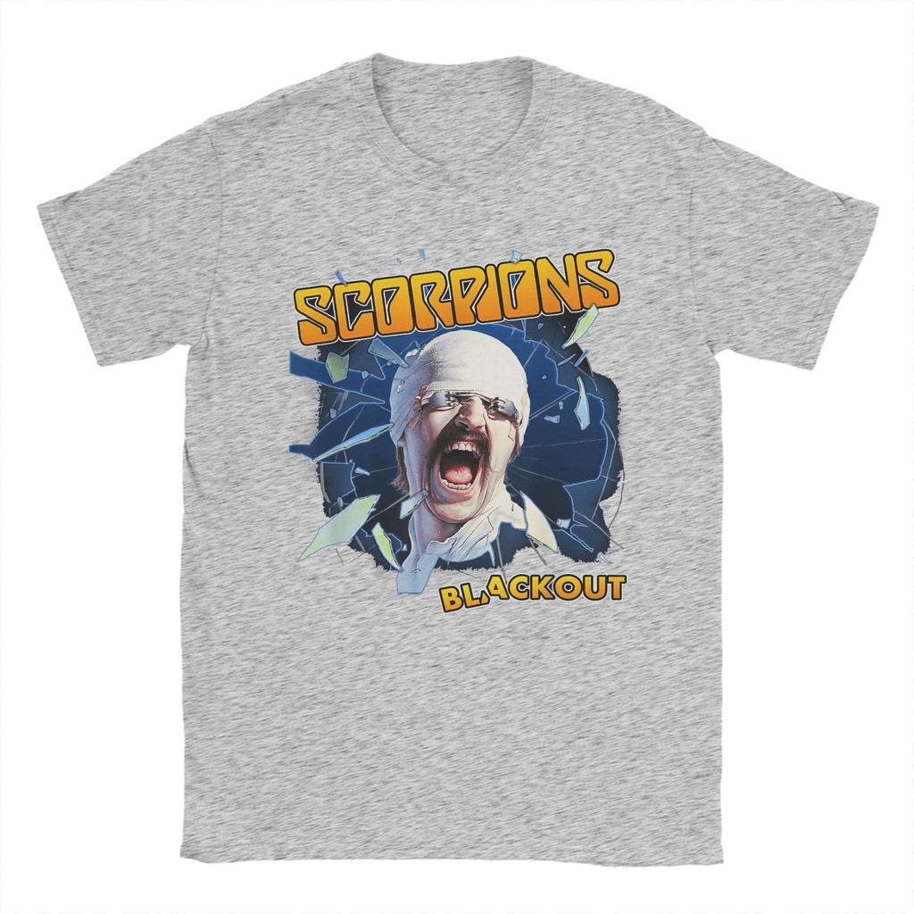 Scorpions Blackout T-Shirts for Men  Casual Pure Cotton Tees Round Collar Short Sleeve T Shirt Clothing