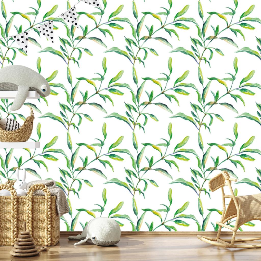 Spring Leaves Watercolor Wallpaper for Living Room and Bedroom 50x1000