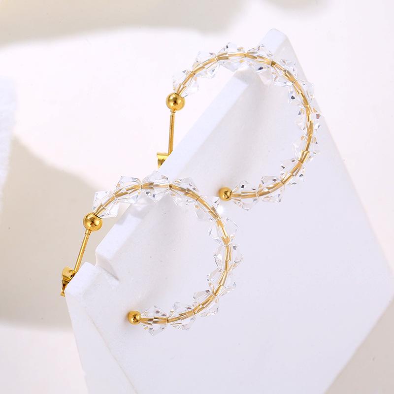 

Elegant Transparent Bead Stainless Steel Earrings for Women 18K золотой