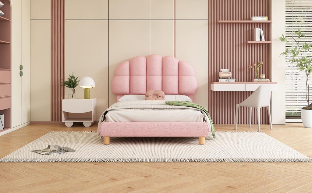 90x200cm Einzelbett, Kinderbett, Jugendbett, Polsterbett, Holzlattenrost, Fleece-Imitat, Rosa