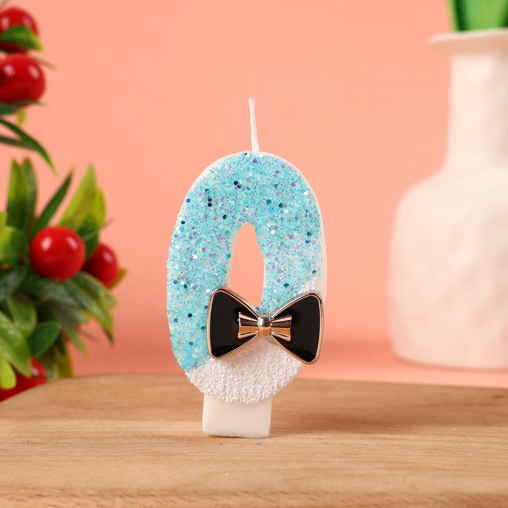 Number Shape Birthday Candle with Decorative Bow Tie Design for Cake Decoration Children Baking Party Supplies 0 To 9 Digit Candles