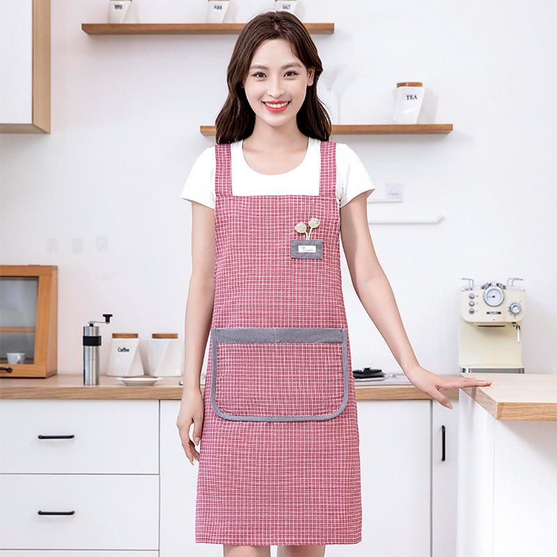 Fashionable Pastoral Style Cotton Apron: Thick, Wear-Resistant, Stain-Resistant, Breathable, Strap Waist Design for Women.