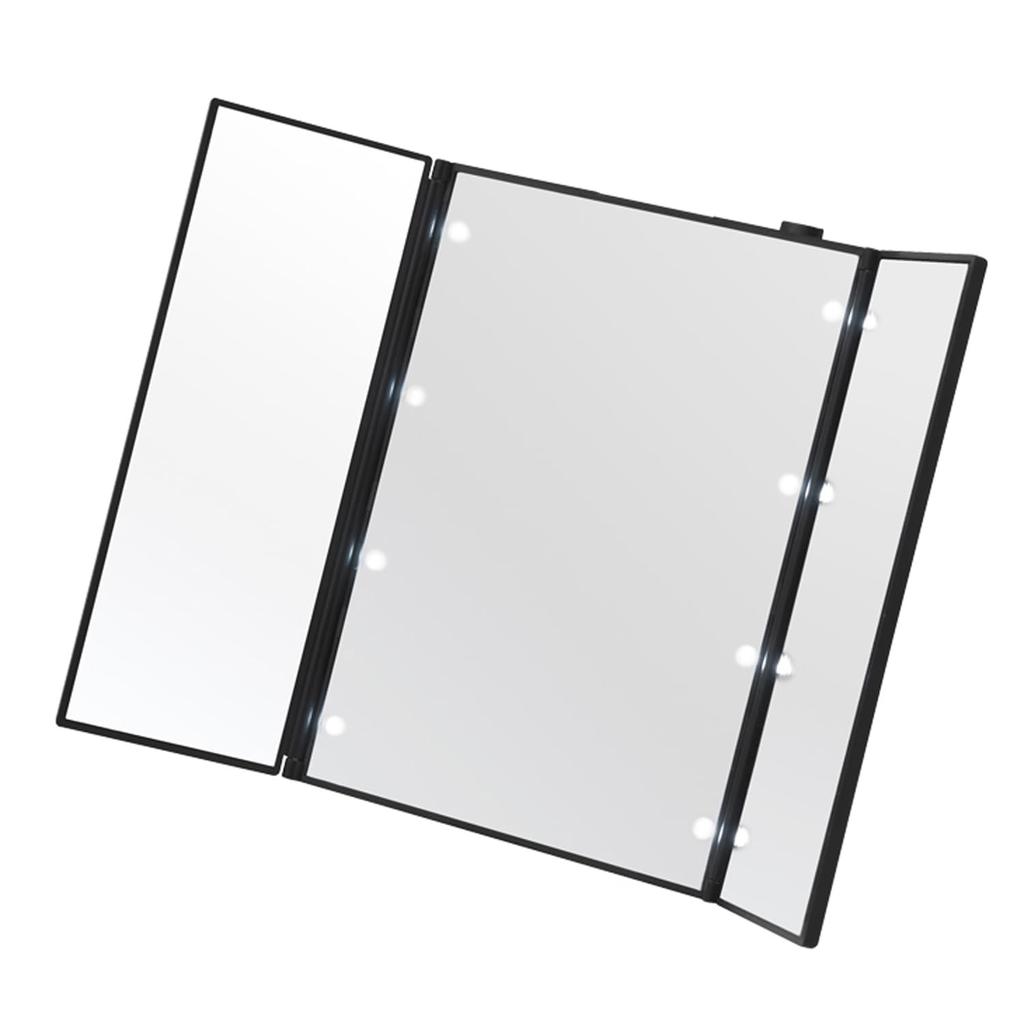 Nagai Kosan Actress Makeup Mirror with LED Folding Beauty Mirror, Three-Sided Light, Black, Tabletop, Mirror, NK-2720