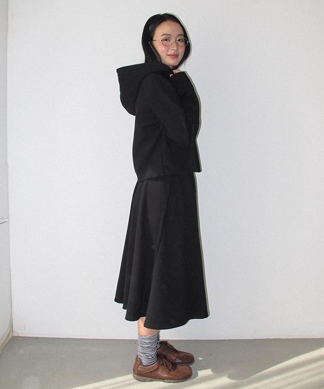 Ronron Big Button Sweat Midi Skirt Black