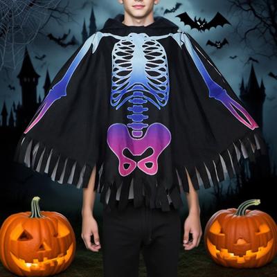 Halloweenské pončo kostra s kapucí Halloweenský kostým kostra Cosplay outfit pro děti dospělé