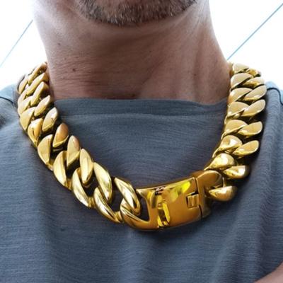 Goudkleurige Vergulde 316L Roestvrijstalen Gepolijste Schakel 24mm Band Solide Zware Lange Ketting Halsketting Sieraden N343