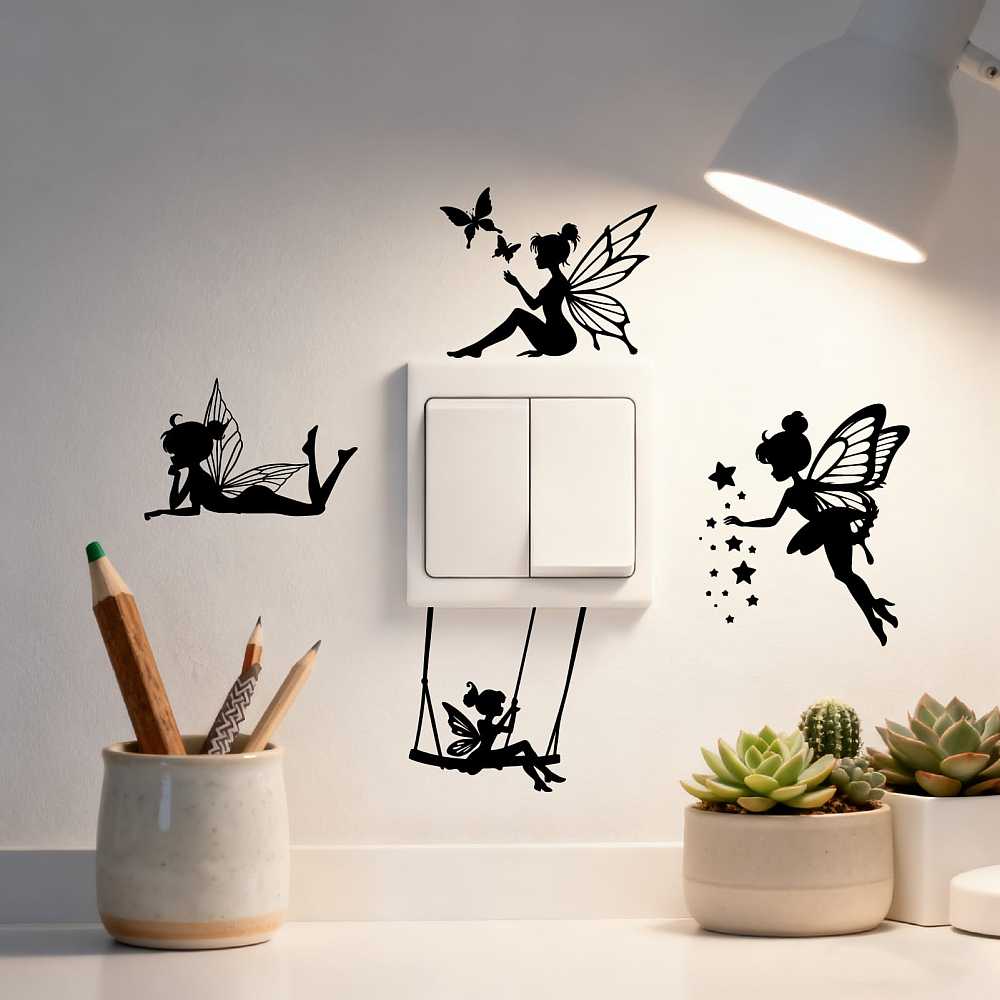 4 Sheets 4 Styles PVC Waterproof Decorative Stickers Self Adhesive Decals for Furniture Decoration Angel & Fairy 240x125mm 1 sheet/style