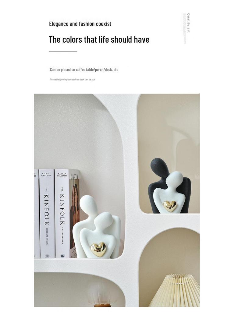 Nordic Luxury Mini Ceramic Heart Couple Ornament for Home Decor