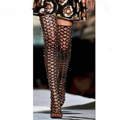 Fashion Sexy Rivets Studded Thigh High Sandals Women Summer Gladiator Sandal Boots High Heel Cut Out Over-the-Knee Boots