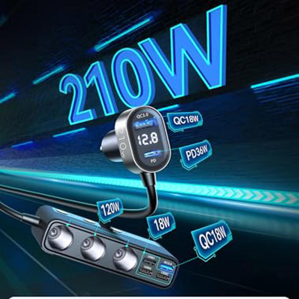 Multi-port Car Phone Charger With PD+QC Fast Charging Adapter For Mobile Phones