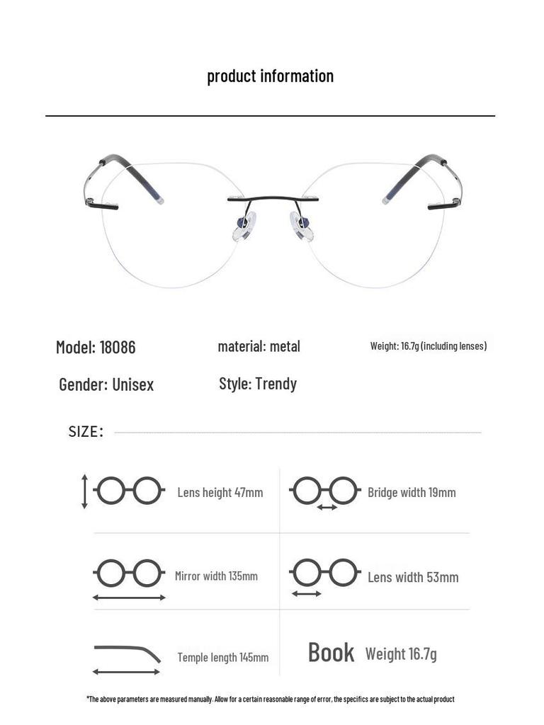 Rimless Women's Slim-Fit Prescription Glasses with Big Frame