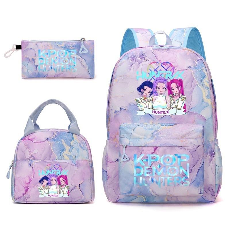 Korean Drama Demon Hunter Backpack Lunch Bag Pencil Case Set Student Three-Piece School Bag Pencil Case Lunch Bag Three-piece set